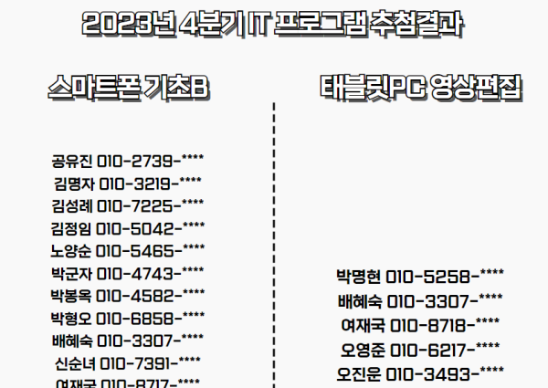 2023년 4분기 IT 프로그램 추첨결과 이미지